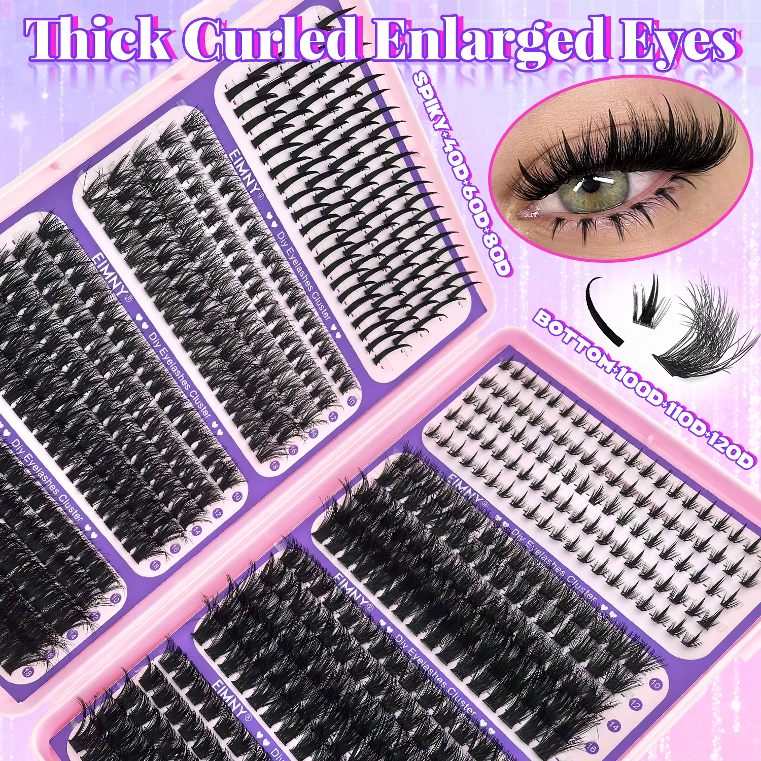 800 Stück EIMNY Wimpernverlängerungen 40D-120D+Spikes Flauschige D-Curl Volumen-Wimpern 10-18mm Längen für Anfänger zu Hause – Detail 4