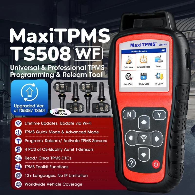 

MaxiTPMS TS508WF KIT, WiFi Ver. of TS601 TS508 TS501 PRO, Relearn/Activate All TPMS Sensor, TPMS Reset, Lifetime Free Update