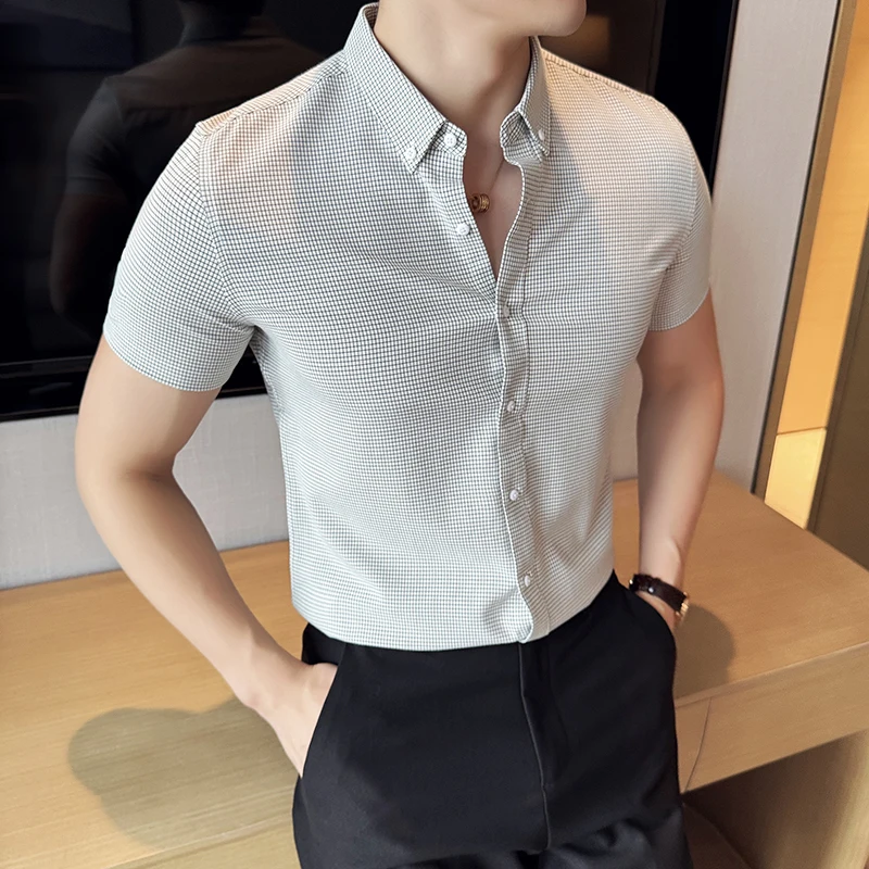 2024 High-quality Classic Checkered Shirt, Men's Business Casual Short-sleeved Shirt, Fashionable Slim-fit Men's Top.M-4XL