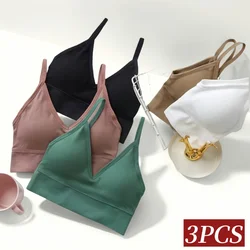 3Pcs/Set Women Sexy Crop Tops Seamless Bra Female Streetwear Sport Crop Top Tee Solid Color Underwear Lingerie Push Up Bra