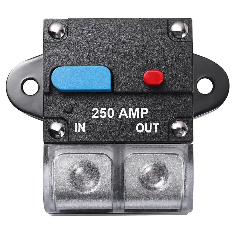 1 Piece 250 Amp High Amp Marine Rated Circuit Breaker 12V- 48V DC Black For Boat Trolling Motor With Manual Reset Switch,