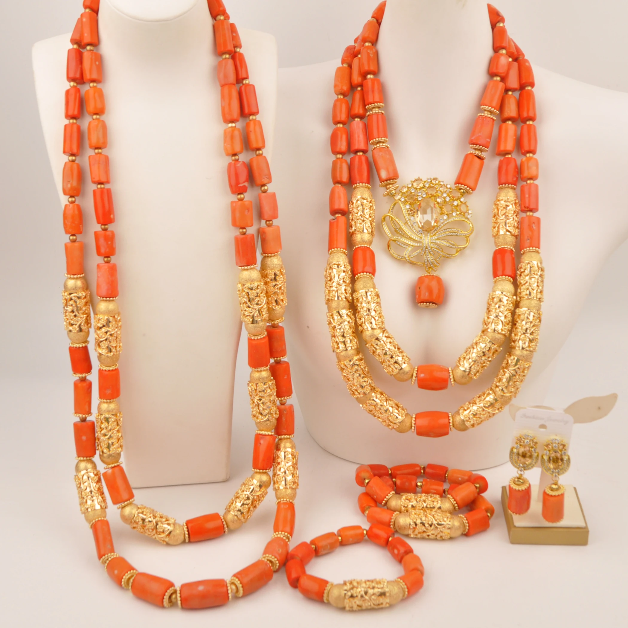 

Orange Natural Coral Beads Jewelry African Wedding Necklace Sets