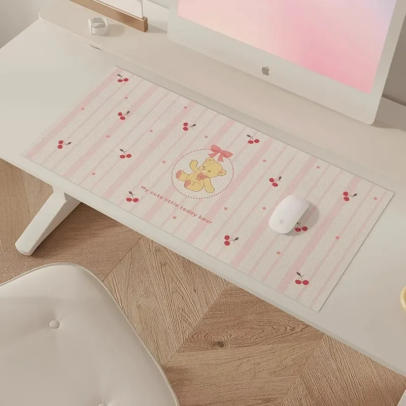 

Cute Retro Bear Pu Leather Mousepad Office Desk Mat Mouse Pad Computer Speed Type Carpet Mat Player Laptop Keyboard Cartoon