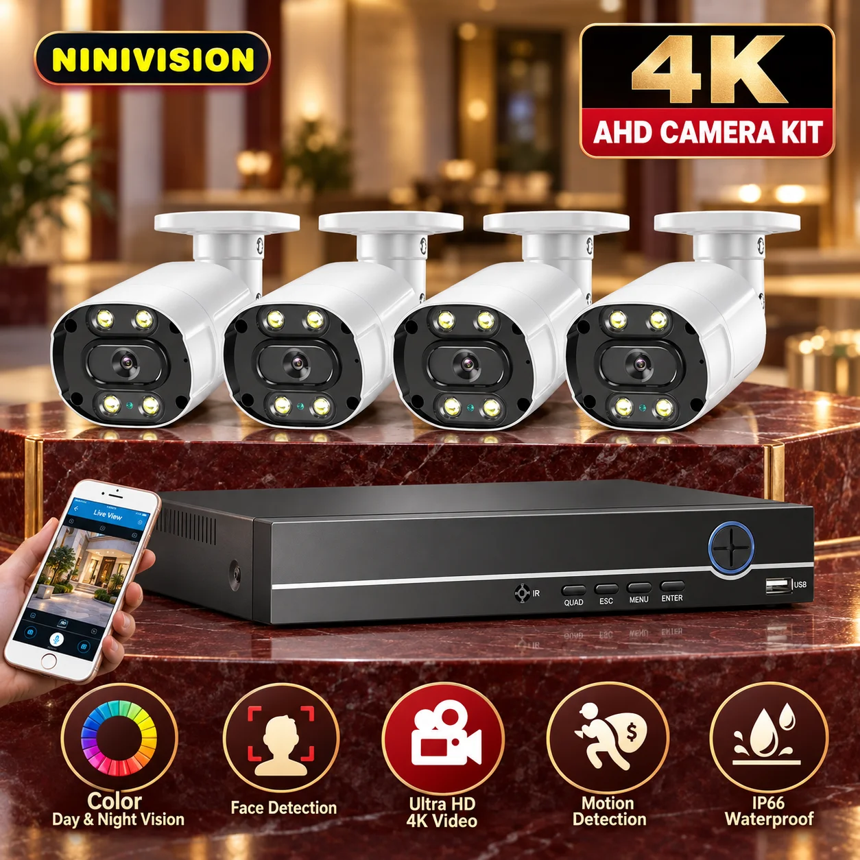 4K CCTV DVR Security Camera System 4 Channel DVR Kit Outdoor 8MP AHD Bullet Camera Color Night Vision 8CH Video Surveillance Set
