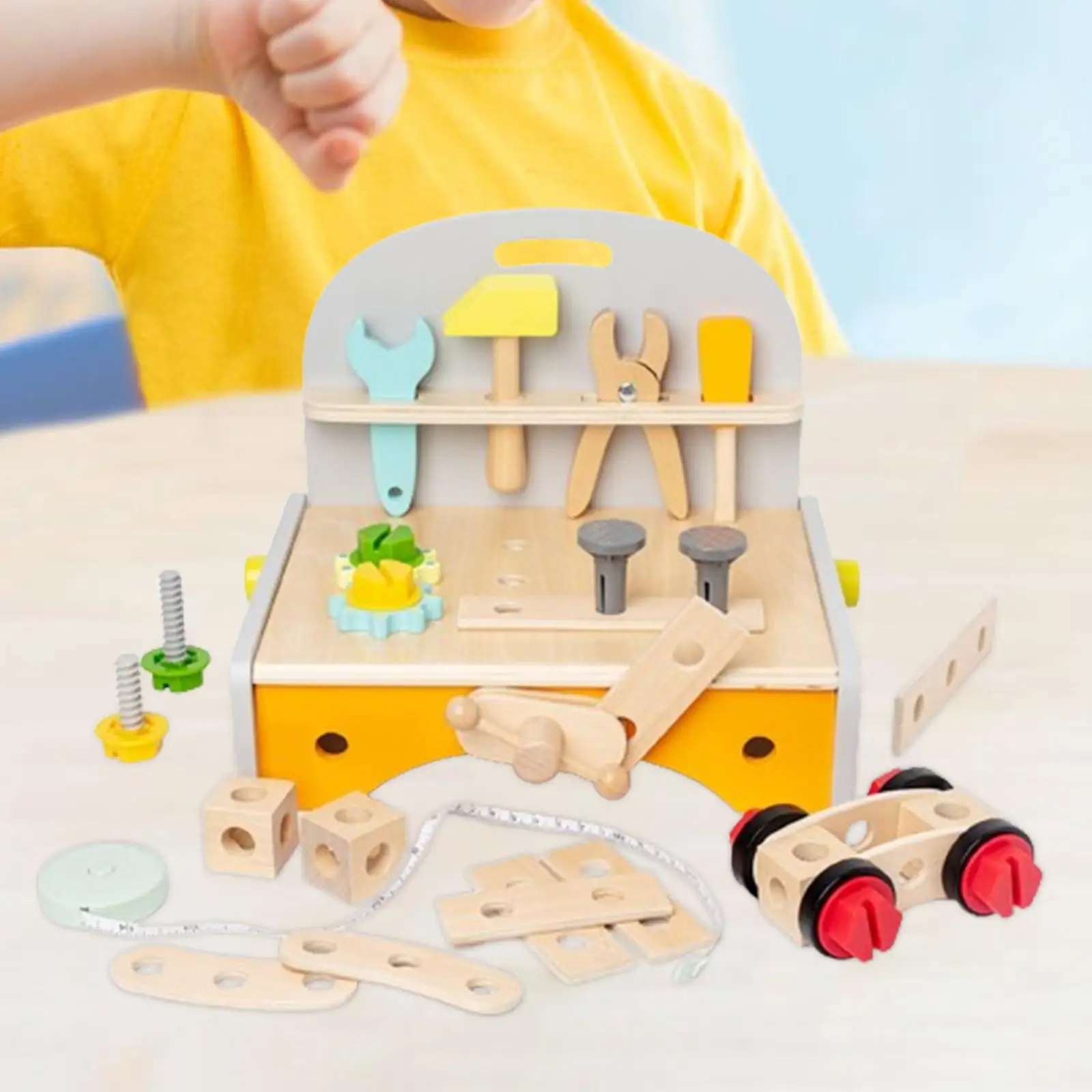 Montessori Wooden Tool Set Toy Workshop Motor Activity Pretend Play Tool Kits for Ages 3 4 5 Year Olds Kids Boys and Girls