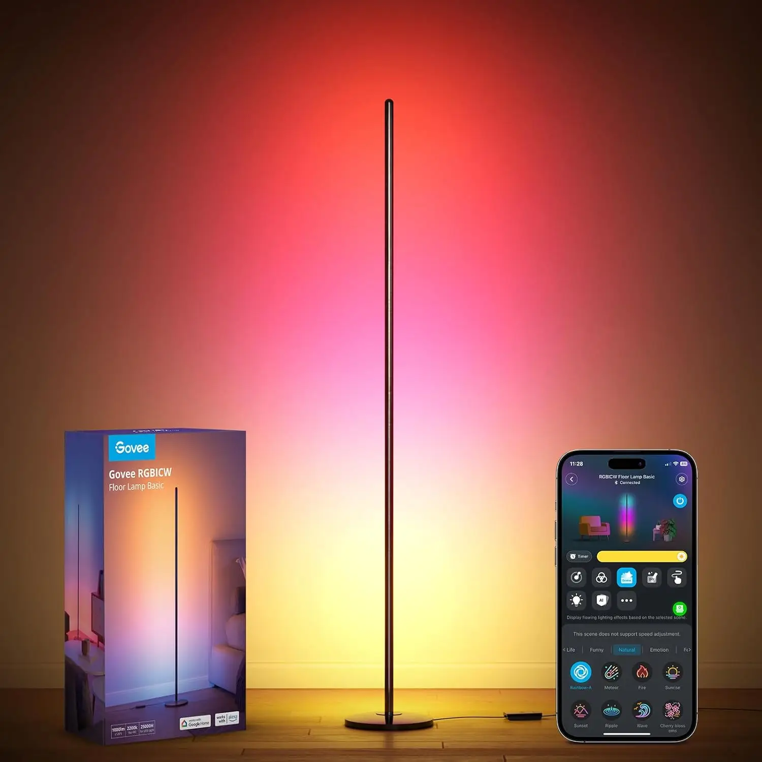 

Smart RGBIC Floor Lamp with Alexa, Music Sync, 16M Colors, 1000 Lumen for Bedroom Living Room