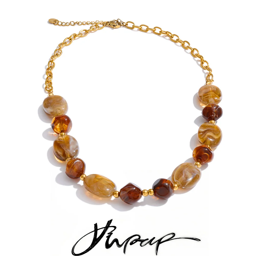 Yhpup – collier en acier inoxydable avec perles en résine, plaqué PVD, résistant à l'eau, fait à la main, accessoires de bijoux attrayants