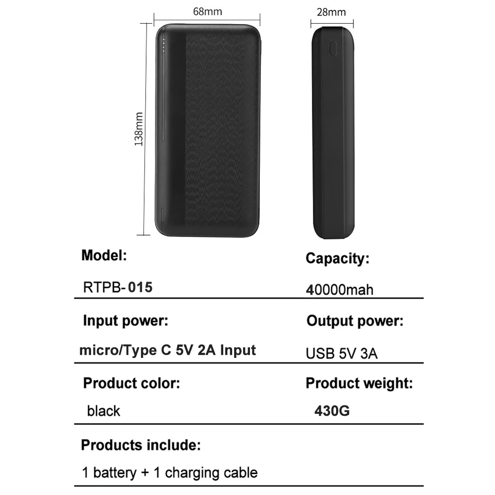 ก้อนแบตเตอรี่ภายนอกสำหรับเสื้อกั๊กทำความร้อน3A ขนาด5V 40000mAh, เครื่องชาร์จแบตเตอรี่ภายนอกสำหรับทำความร้อนเสื้อกั๊กแจ็คเก็ตผ้าพันคอถุงมือ