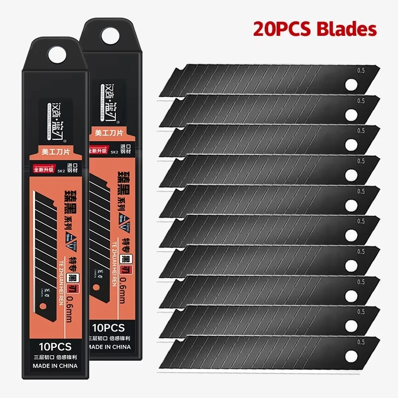 100/10PCS Carbon Stahl Ersetzen Utility Messer Klinge 100mm * 18mm Schwarz DIY Werkzeug Carving klingen Für Student Büro Station
