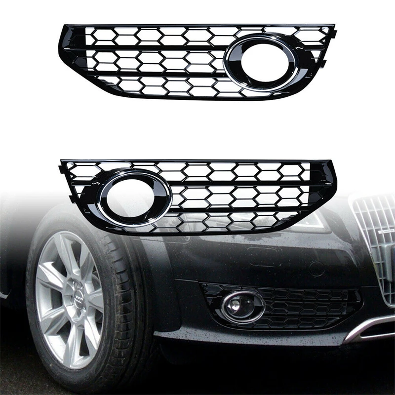 Gloss Black RS Style Honeycomb Car Front Fog Light Grille Cover For Audi A4 B8 B8.5 ALLROAD 2009 2010 2011 2012 2013 2014 2015