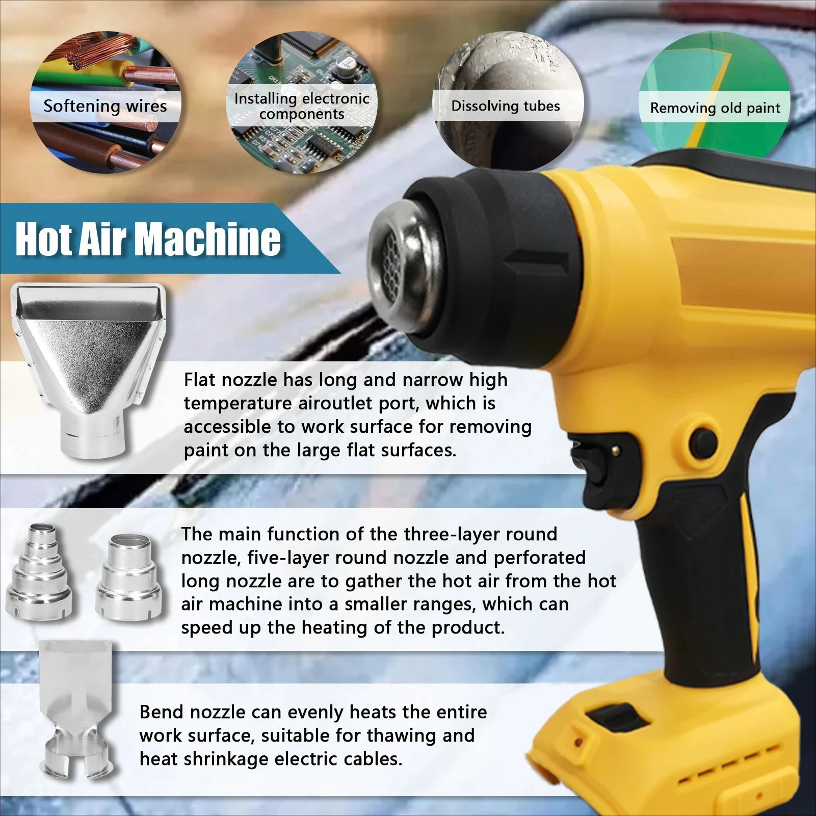 DCE530 Cordless Heat Gun 300W High Power Welding Thermal Blower Heat Shrink Wrapping Tool For Dewalt 20V Battery