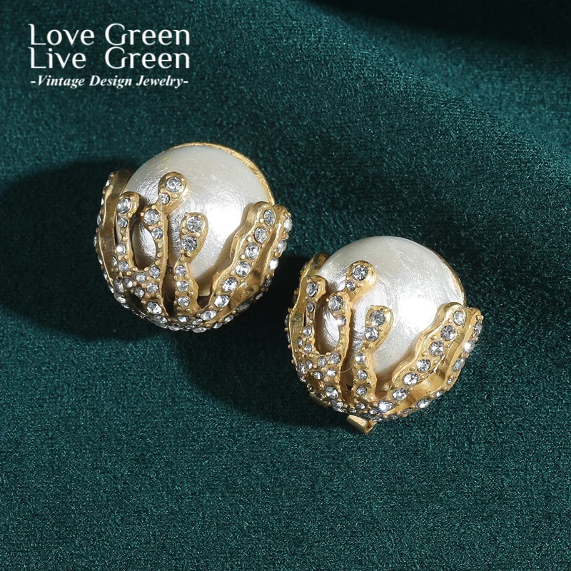 

Vintage Pearl Earrings For Woman Gold Color Coral Rhinestone Elegant Luxury Jewelry Fashion Designer Gift Daily Weddings New