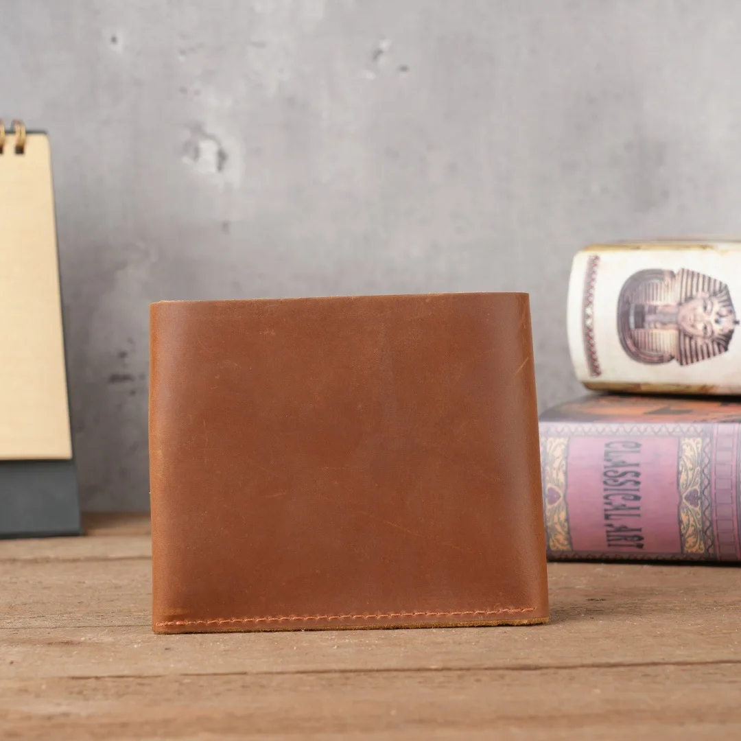 Men's First-Layer Cowhide Card Bag, Retro Crazy Horse Leather Wallet, Simple European and American Style Change Bag, Card Bag.