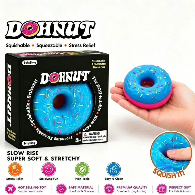 TPR Flour Filled Egg Donut Squishy Stress Cube, Soft Squeeze Anti-Anxiety Fidget Toy, Portable Relief Gift for Adult ADHD Office