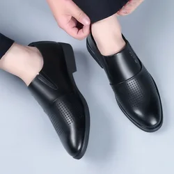 Leather Men Formal Shoes Hollow Out 2024 Men's Loafers Dress Moccasins Breathable Slip on Black Driving Shoes porous Shoes