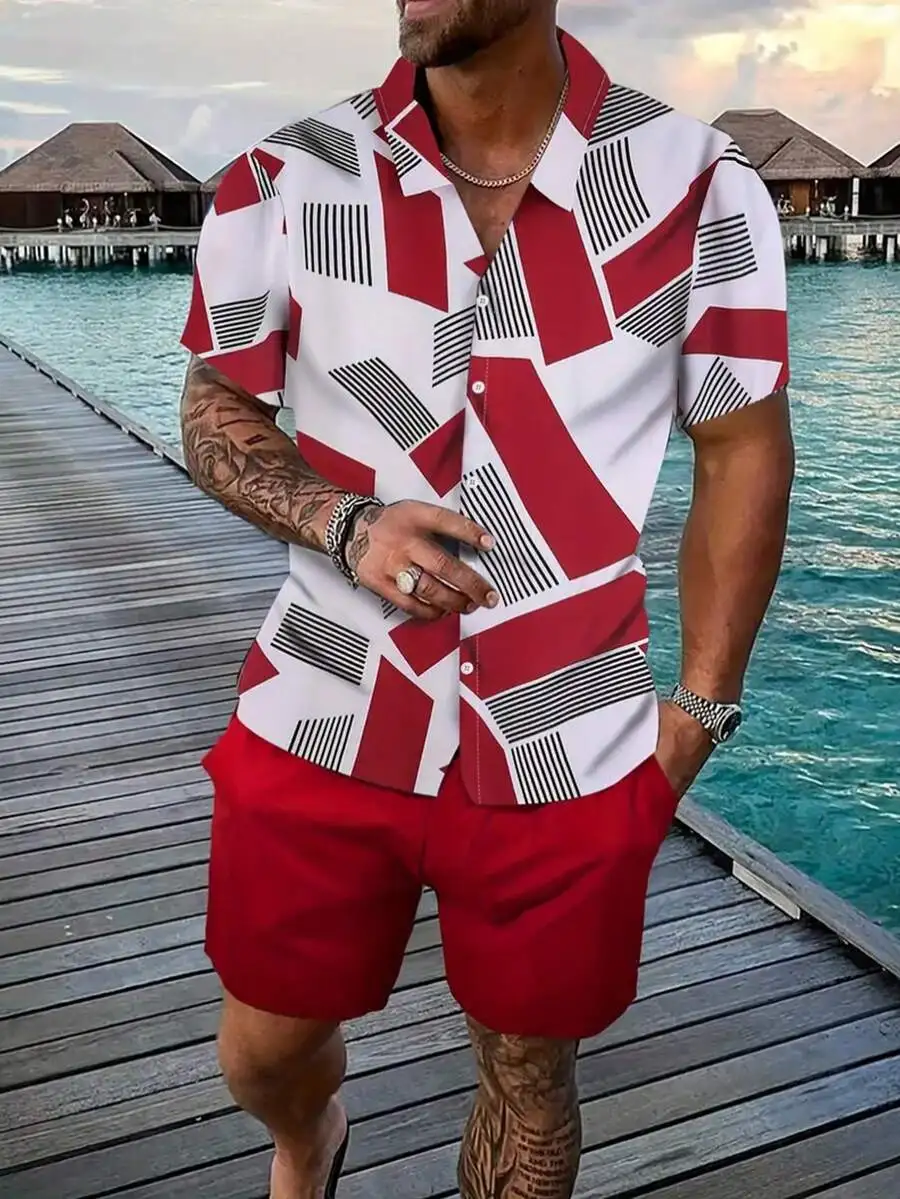 Men's Casual Short Sleeve Shirt and Shorts Set