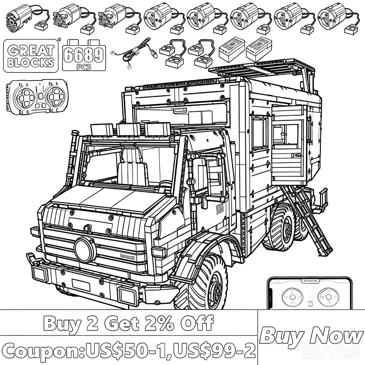 Technical Car Mercedes-Benz Building Blocks Bricks J907 Nomad Rv Motorhome Off-Road Unimog Program Toys For  Sets