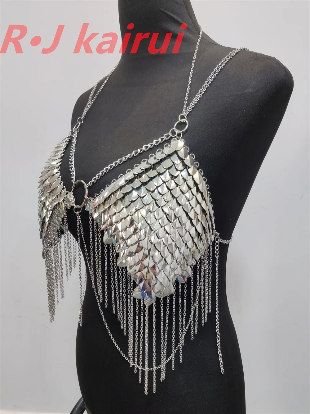 New Fashion RJFS24 Mermaid Gold Fish Scales Bra Chains Layers Chainmail Dragon Scale Bra Jewelry 2 Colors