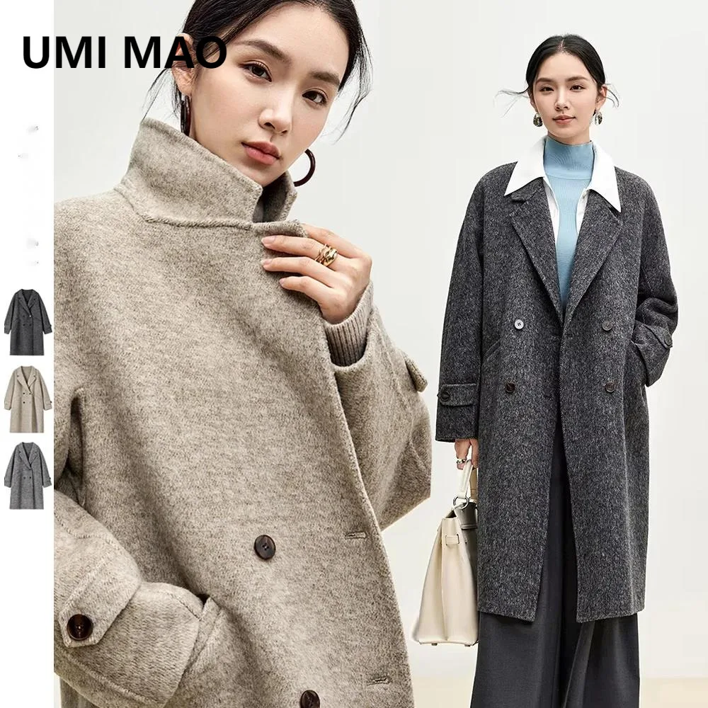 UMI MAO Long Woolen Coats For Women Outerwear  Winter Luxury Warm Straight Double Breasted High Quality Overcoat