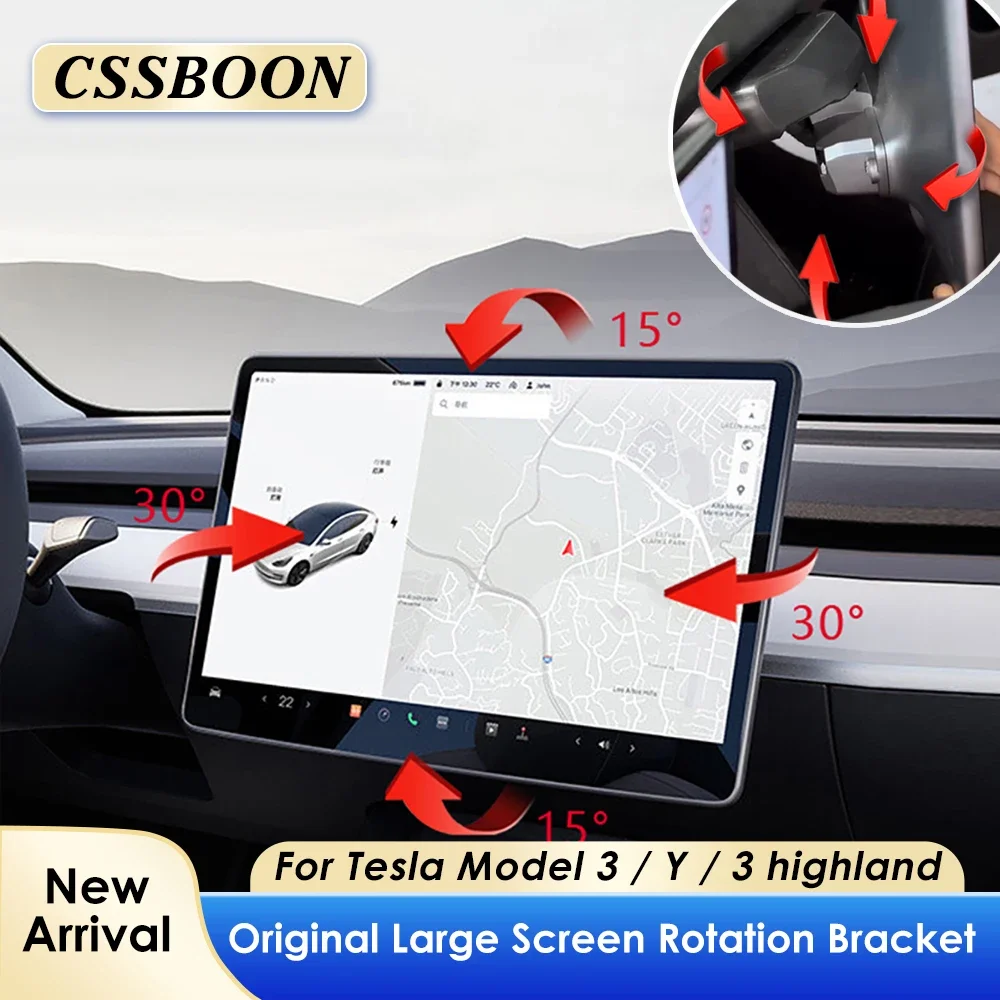 

CSSBOON 2024 для Tesla Model 3 Y Highland аксессуары, комплект поворотного крепления для сенсорного экрана приборной панели, 40 градусов, левый и правый