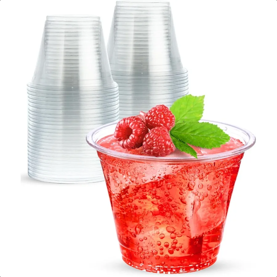 

50 Pack 9 oz Clear Plastic Cups for Cocktails Wine Drinking Food Safe Punch Cup Reusable For Wedding Events