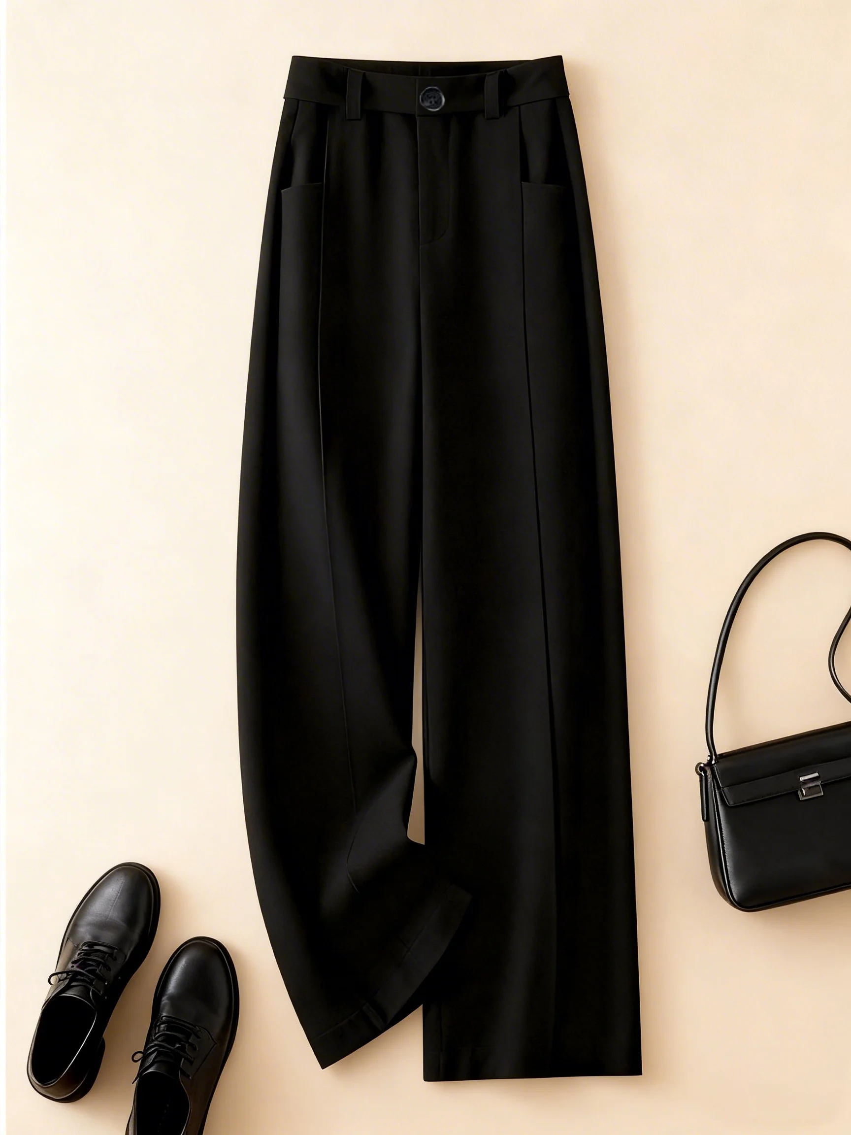 Women Spring Summer New High-Waist Wide Leg Pants Black Suit Pants Slimming Long Trousers Office Outfit Pants