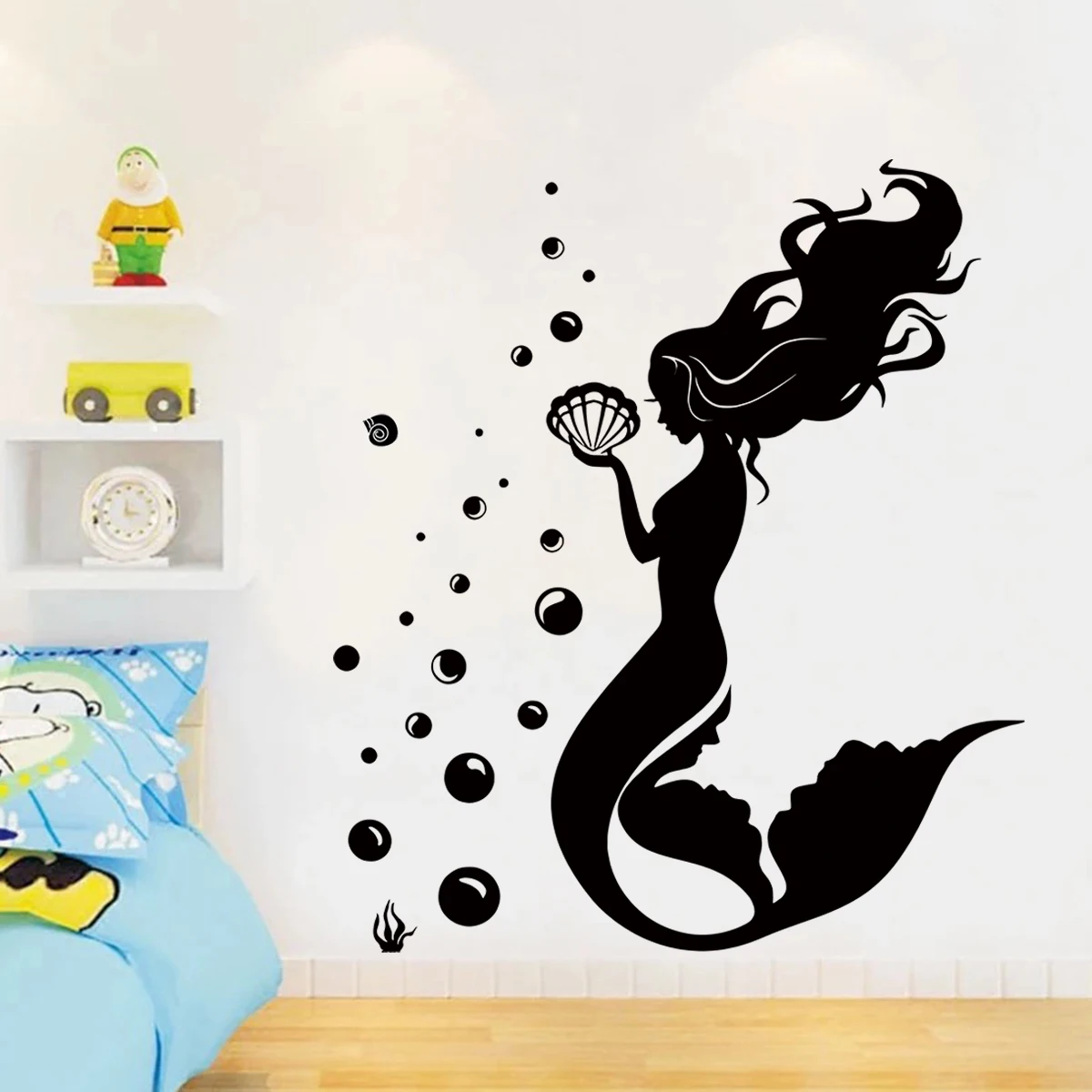 Black Bay Mermaid Silhouette Wall Stickers for Girls Room Children Room Decoration Wall Art Bedroom Decor for Living Room