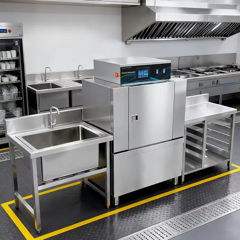 Commercial Conveyor Dishwasher Machine Industrial Flight Type Large Capacity Automatic Kitchen Cleaning Equipment for view 2