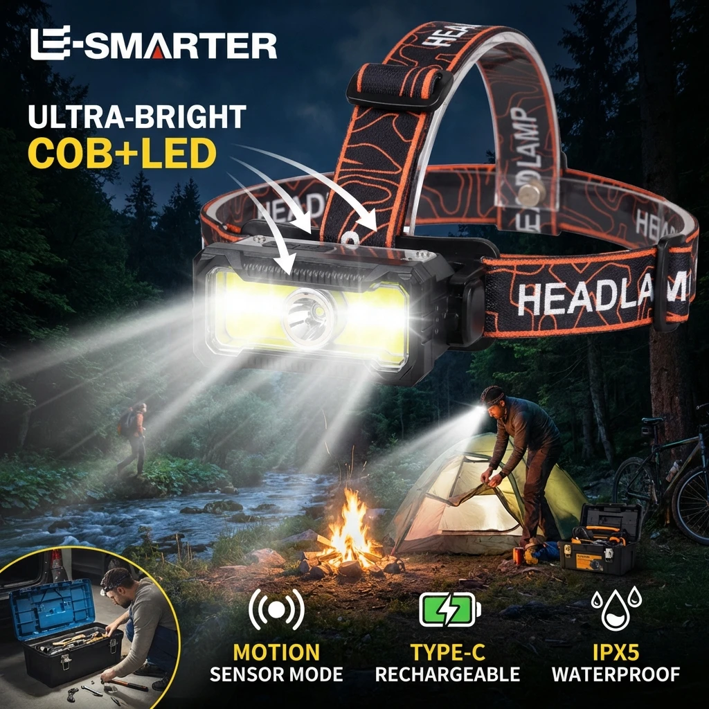 LED Headlamp 6-Modes Powerful Waterproof Headlight Type-C Rechargeable 18650 Head Torch Camping Fishing Emergency Lantern
