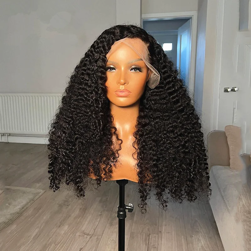 Černá barva měkké glueless 26“long 180density perverzní kudrnaté krajka přední paruka pro ženy s babyhair preplucked denně cosplais