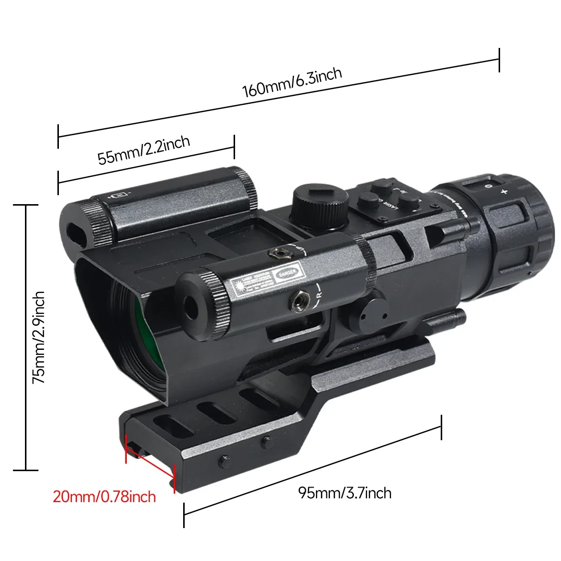 Lunette de visée à laser rouge, 4x32, optique, chasse, tir Airsoft, vue, arbalète, courte, montage sur rail 20mm