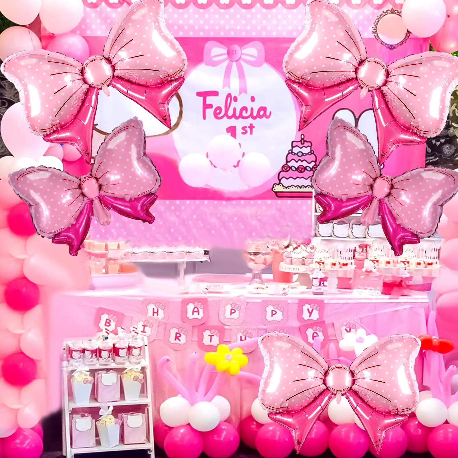 10Pcs Pink Bow Balloon Baby Shower Wedding Pink Party Children Theme Party Decoration Supplies Pink Bow Balloon Decoration