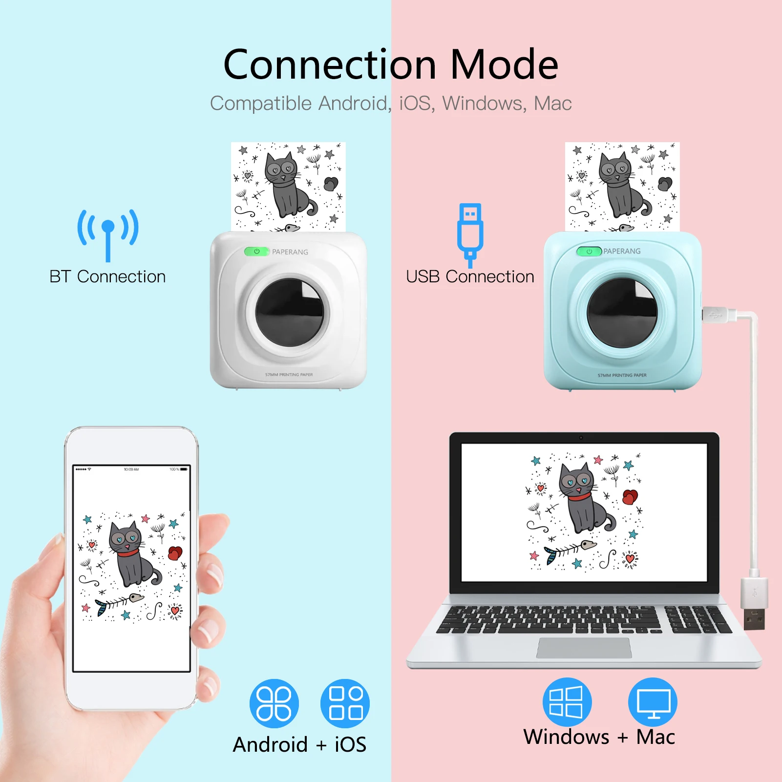 Pocket Printer PAPERANG P1 BT Wireless Thermal Printer Portable Mobile Printer 200dpi for Photo Receipt Memo Note Label Sticker