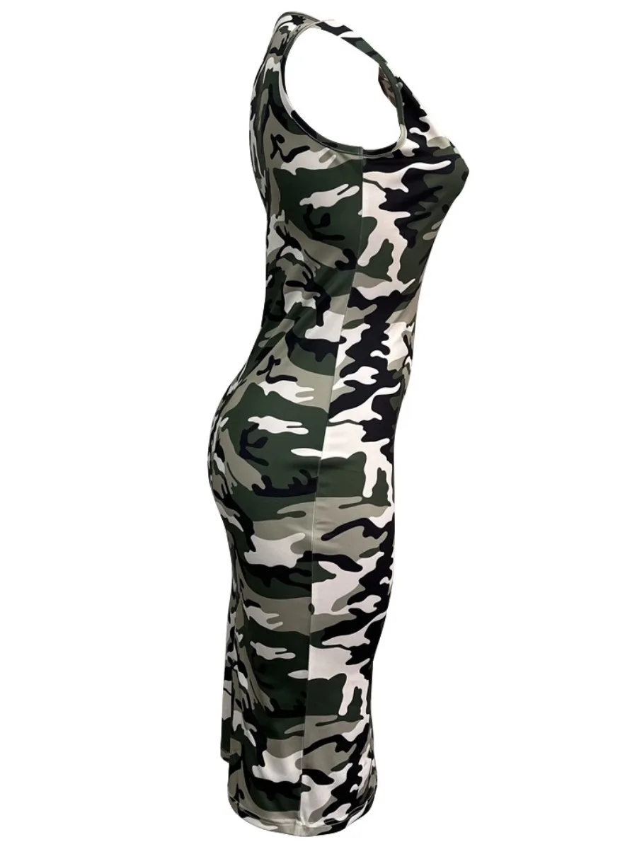 LW SXY Camo Print Bodycon Cami Dress donna abiti estivi Camo Pattern senza maniche girocollo Daily Midi abiti al polpaccio