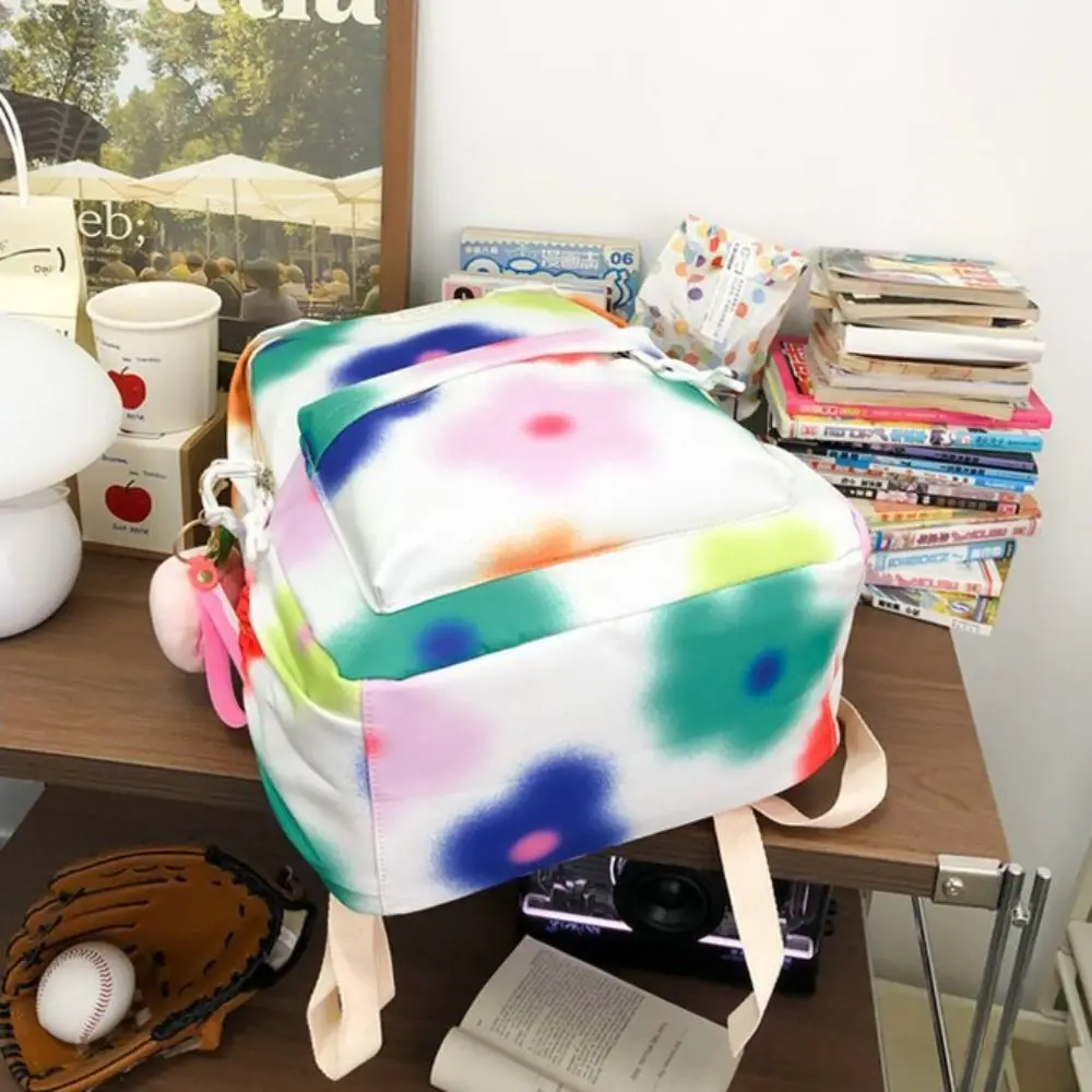 Large Capacity Flower Backpack Korean Style Graffiti Tie-dye Shoulder Bag Creative with Pendant Colorfu Floal School Bag School