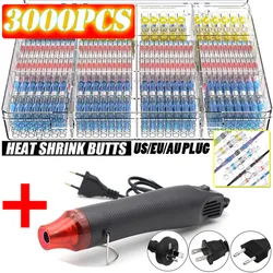 100/800PCS Solder Seal Wire Connectors Heat Shrink Solder Butt Connectors Kit Automotive Marine Insulated with 300W Hot Air Gun