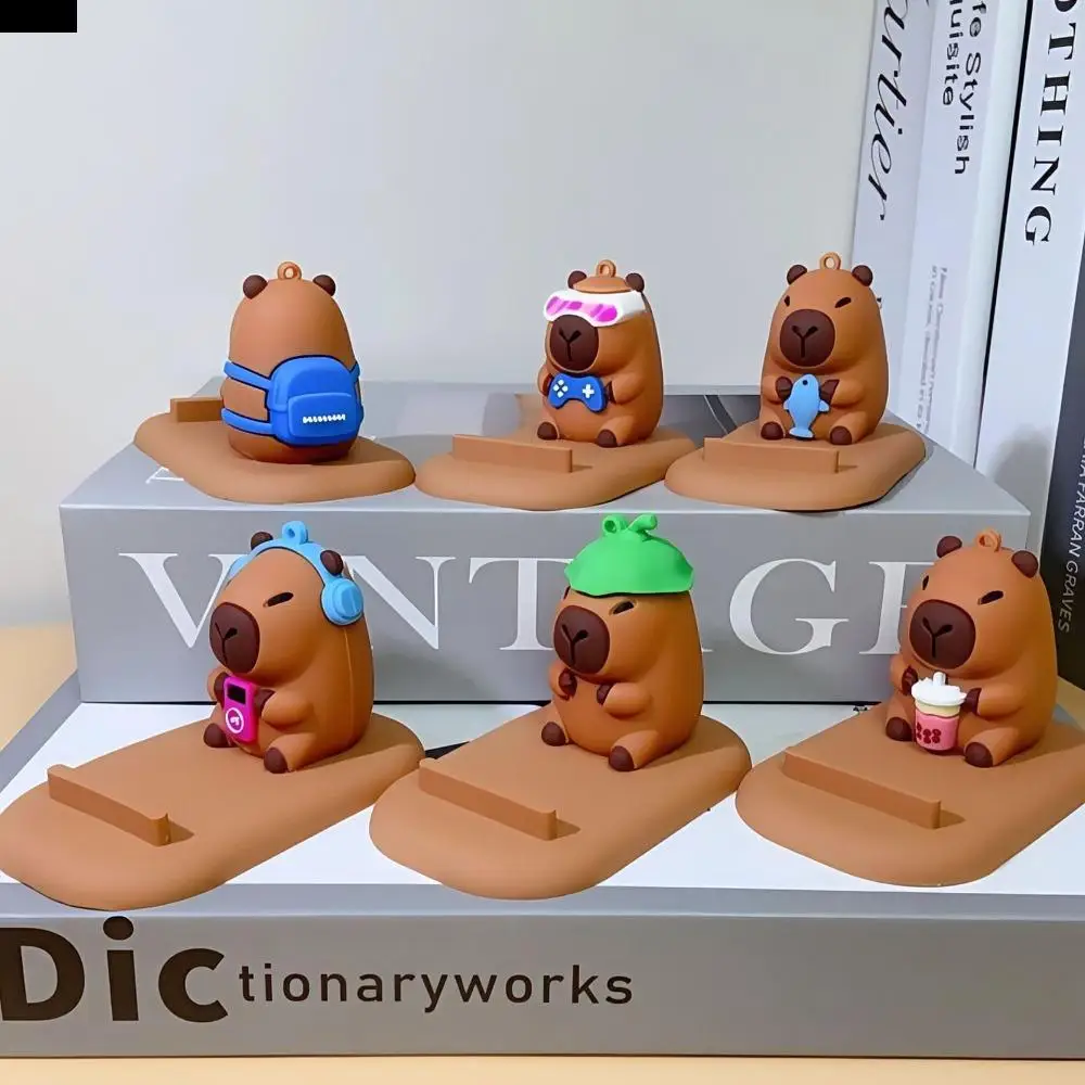 Turtle Capybara Phone Holder Figure Model PVC Doll Capybara Mobile Phone Stand Support Animal Capybara Cell Phone Bracket