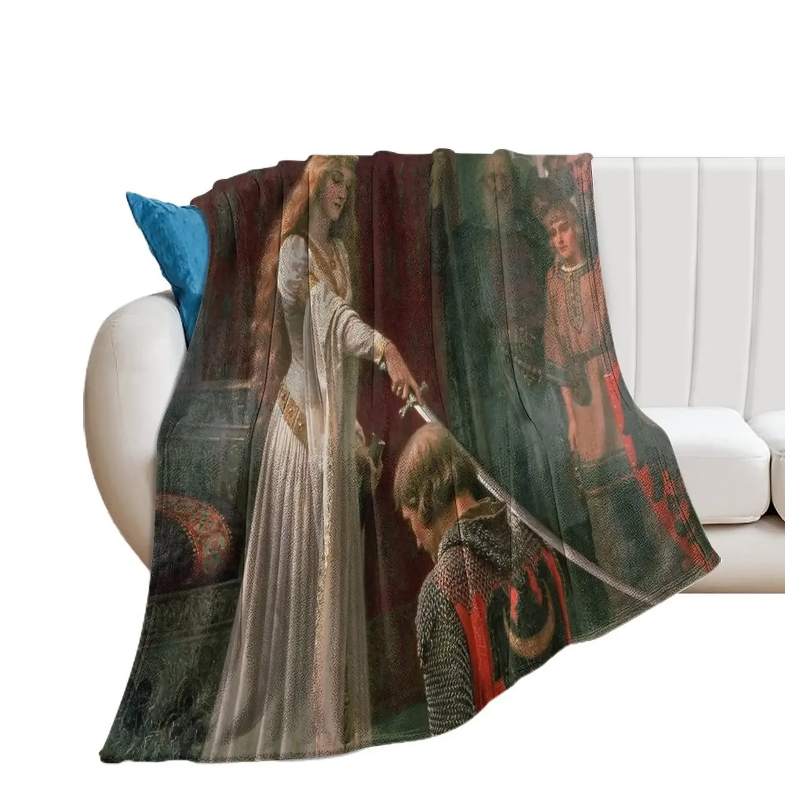 

Accolade by Edmund Blair Leighton Medieval Knight Sword and Lady Original Painting HD Throw Blanket Nap Plush Shaggy Blankets