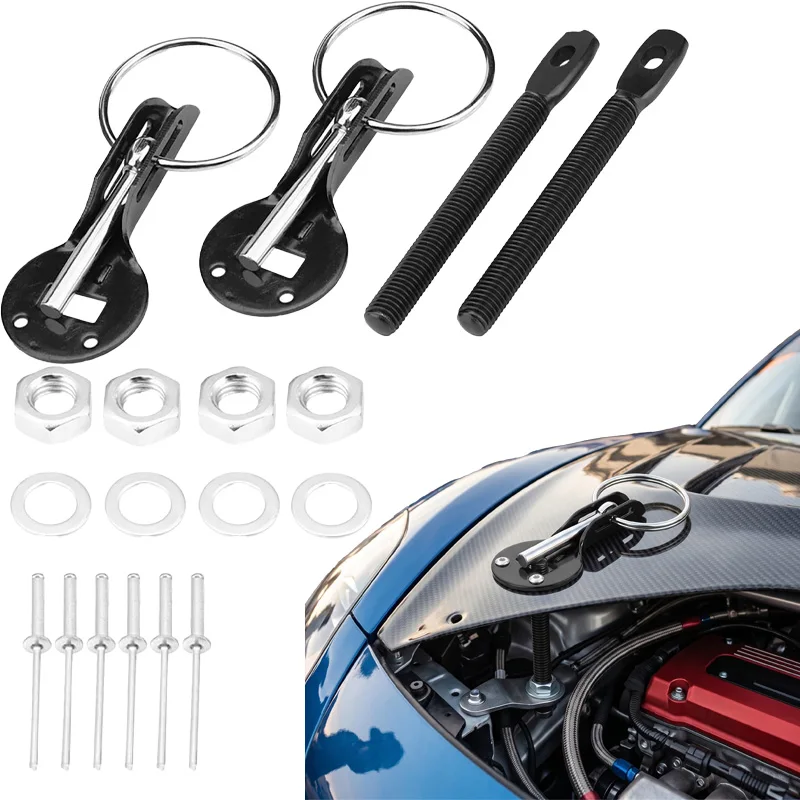 Hood Pin Kit Universal Bonnet Hood Pins Lock Latch Kit Aluminum Racing Latch Catch Pin Key Locking Kit Car Refit Accessories