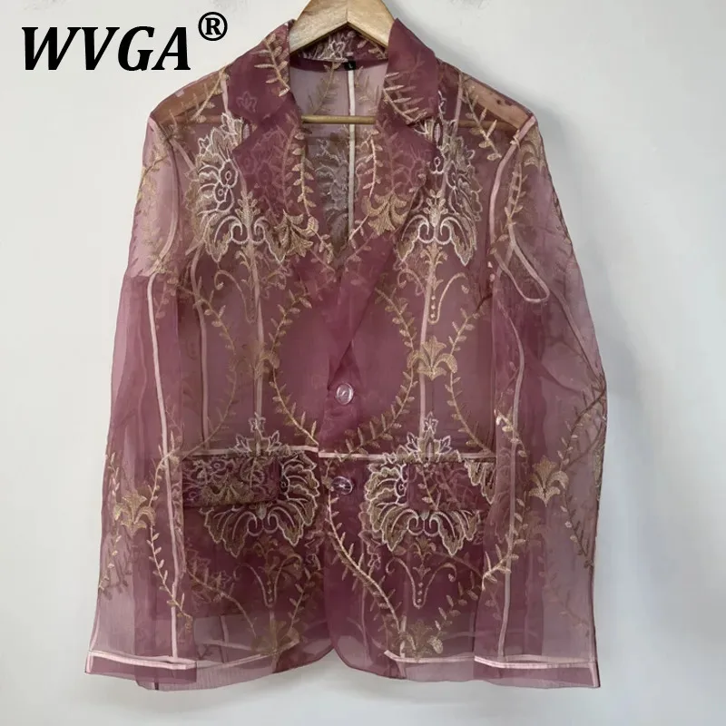 

WVGA Spring Summer New Men's Tide Techwear Embroidery Mesh Elegant Fashion Blazer Niche Design Loose Chic Casual Suit-Coat W7443