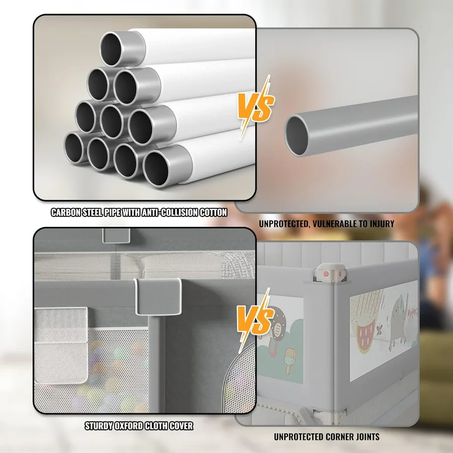 روضة أطفال كبيرة جدًا للأطفال الصغار 79 × 71 مع جيتس ساحات لعب للأطفال، منطقة لعب داخلية آمنة، كرات أوشن باللون الرمادي #5