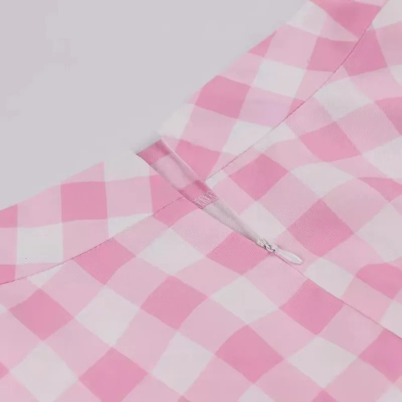 2025 新ヘップバーンヴィンテージピンクチェック柄スカート女性のハイウエスト多用途 A ラインロング洋ナシ型韓国スタイルスカート