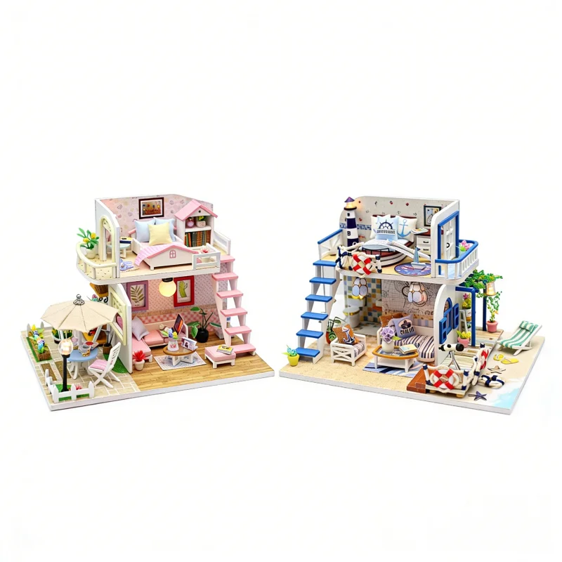 

OUZEY Coastal Dream Attic DIY, 3D Pastel Pink Dollhouse, Ocean Breeze Gift for Teen Girls