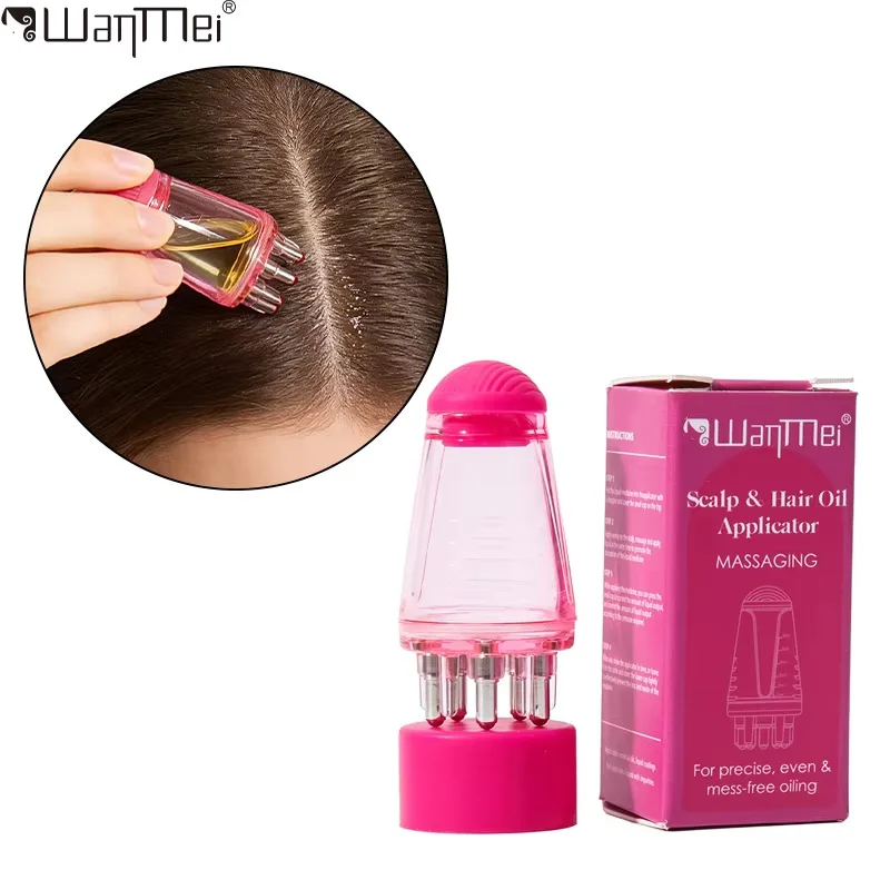 Rose Red Hexagon Head Scalp Applicator Comb Hair Regrowth Oil Roller Ball Massage Brush Anti Hair Loss Styling Relaxation Tool