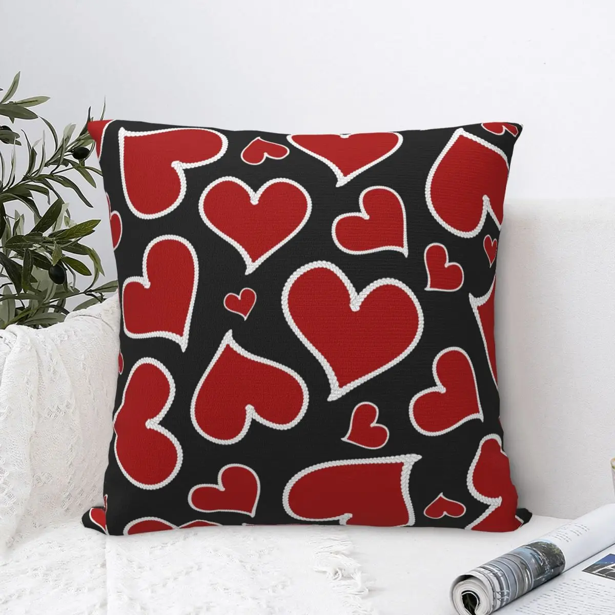 Heart Love Square Pillow Cases Romantic Valentines Day Cushion Covers Vintage Polyester Decorative Pillowcover for Home 18