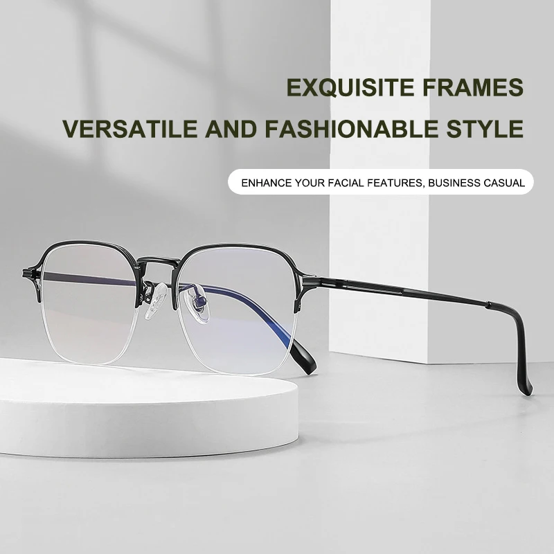 

Ultra-Lightweight Titanium Glass Frames Men's Fashionable Versatile Polygonal Half-Frame Eyelasses Business Leisure Spectacles