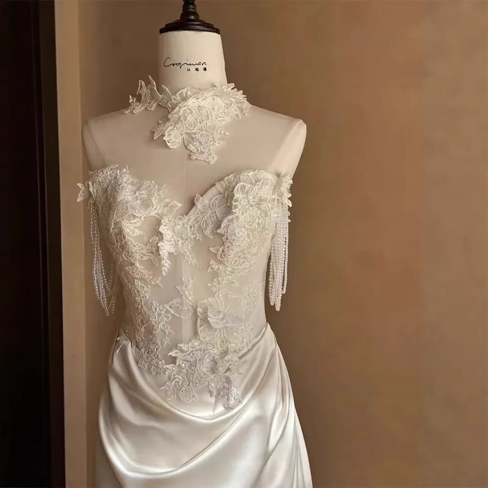 Cetim sereia vestido de casamento para noiva simples feminino fora do ombro rendas apliques vestido de noiva personalizado vestidos de ocasião formal