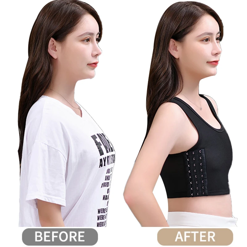 Women Breathable Chest Breast Binder Side Buckle Short Vest Tops Wireless Wrap Bandage Tomboy Shaping Bra Tank Trans Binders Top