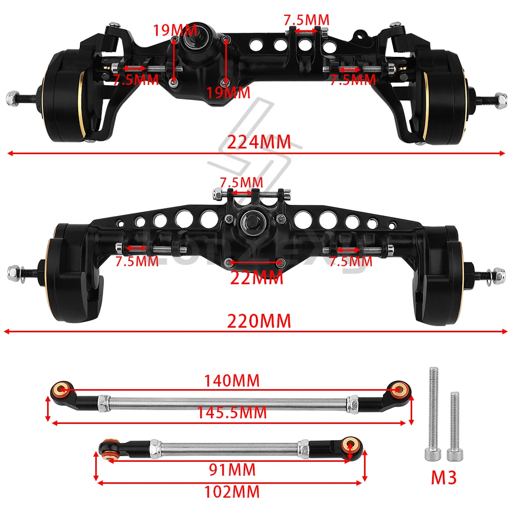 Upgraded Heavy Duty Brass + Metal Front Rear Portal Axles for 1/10 RC Crawler Car Axial SCX10 III AXI03007 Wrangler JL AR45 Part