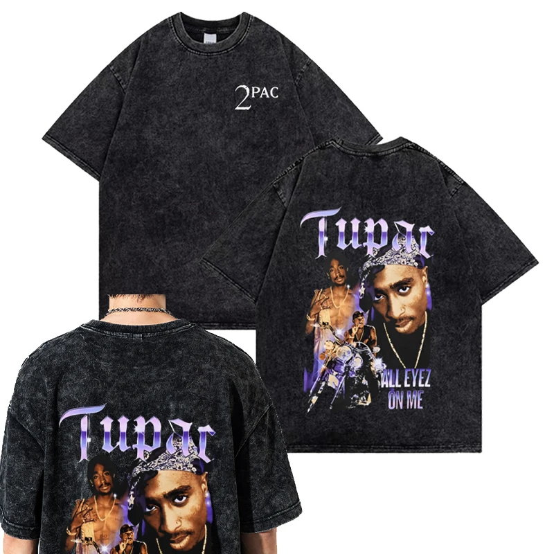 Vintage Washed T Shirt Men Hip Hop Short sleev Oversize Print Tupac T Shirt Harajuku Summer Streetwear T Shirt Women Cotton Tees